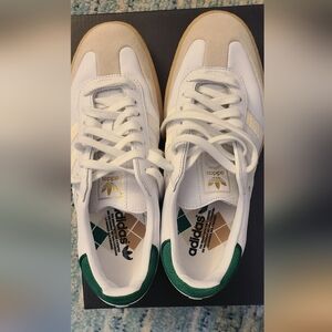 Adidas Samba White and Tan Sneakers with Green Detail